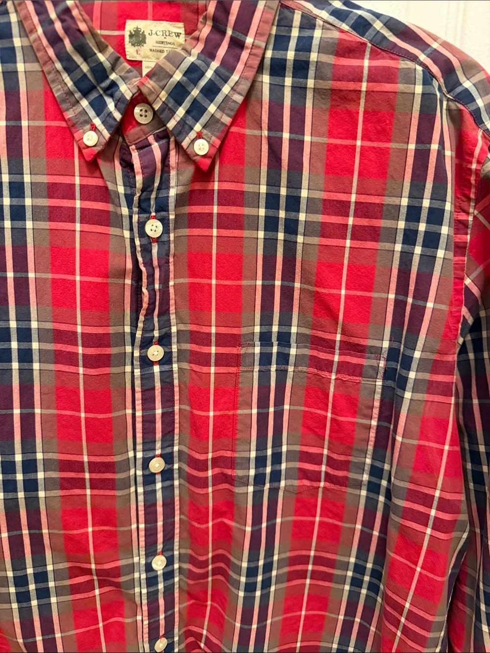 J. Crew Red and Navy Plaid Button-Down Shirt